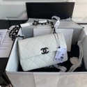 Chanel flap bag Grained Calfskin & Lacquered Metal AS2303 white JH01923nB47