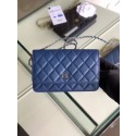 Imitation Chanel classic wallet on chain Grained Calfskin & Silver-Tone Metal 33814 Pearlescent blue JH02825pd51