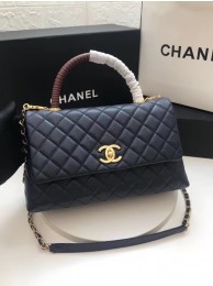 Top Chanel flap bag with Burgundy top handle A92991 dark Blue JH02018Oq54